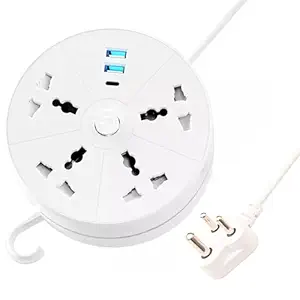 mos  EMBOX Rotary Extension Board with USB C USB A Extension Board with Switches Universal Sockets LED Indicator-5 mtr Extension Cord, Multi Plug Socket with Safety Shutter(4 Sockets + 3USB Retractable)