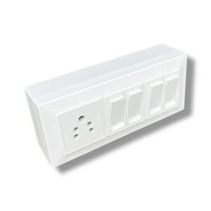 6 Gang Modular Switch Board Silver Finish 10A 4 Flat Switches 10A Sockets Wall Mount Electrical Outlet(Pack of 27)