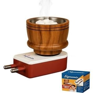 SIGNAMIO® Kapoor Kapur Dani Camphor Karpuram Bakhoor Oud Aroma Oil Diffuser Incense Dhoop Burner Electrical Stand Machine for Home Fragrance Room Freshener -DN-1, Sheesham Wood
