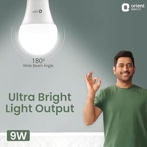 Orient Electric 9W High Glow LED bulb| 180-degree wide beam angle| Voltage surge protection up to 4 kV| 6500K, Cool White| B22d base| Made in India| Pack of 4