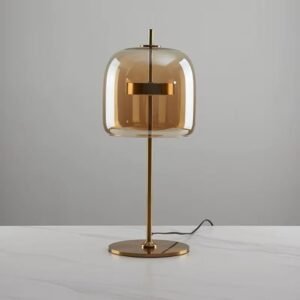 Modern Glass LED Table Lamp with Chrome Finish, Dome Shade, Contemporary Design, Metal Base, Three Colour LED, for Bedside, Living Room, Study Table (Amber)